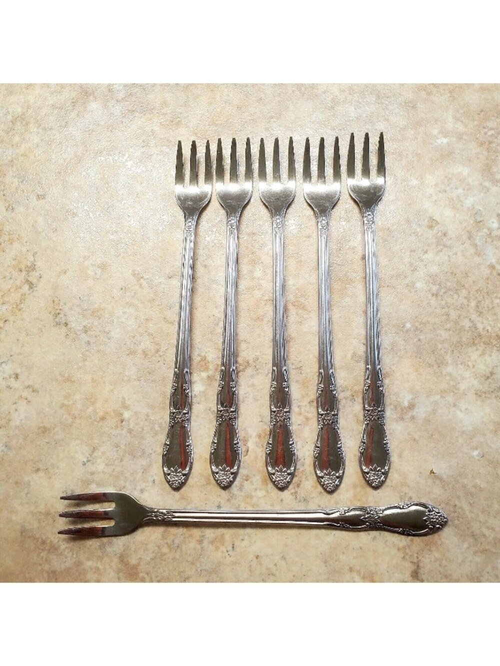 6 Rogers Fenway Cocktail Seafood Forks 5.75" SS Oneida cheese entertaining